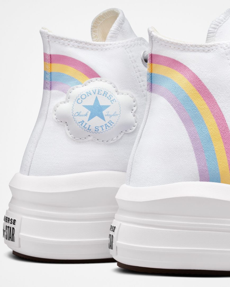 Pantofi Platforma Fete Converse Chuck Taylor All Star Move Rainbow Cloud Inalti Albi Albastri Roz | RO UAFSN372